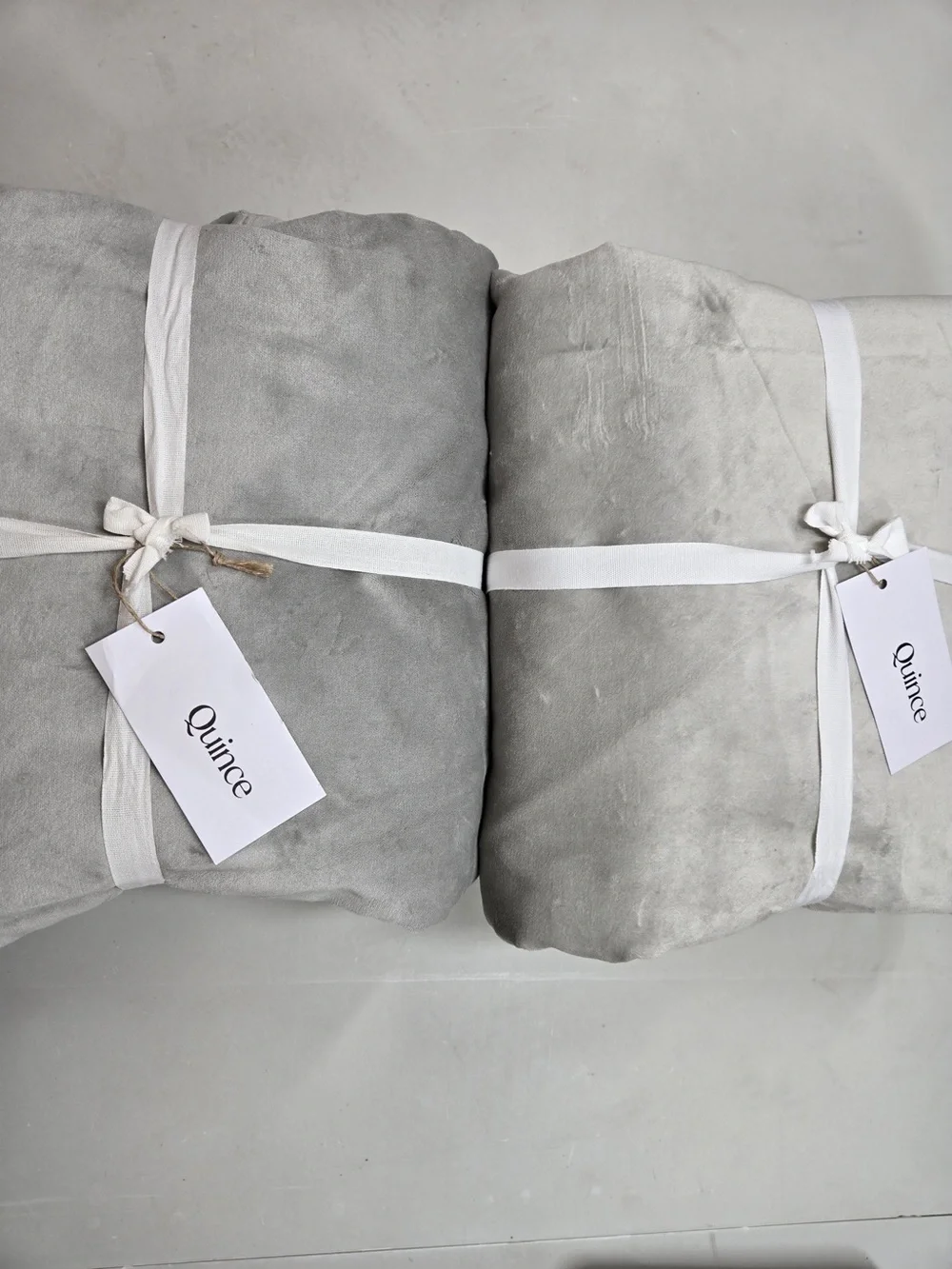 NWT QUINCE Set Of 2 48x96 Cotton Velvet True Blackout Curtains Light Grey 9242